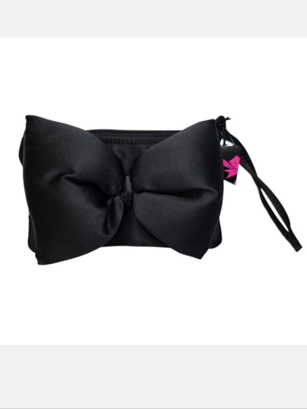 ModelCo Black Satin Puffer Bow Evening Bag Small Wristlet Pouch Mini Clutch